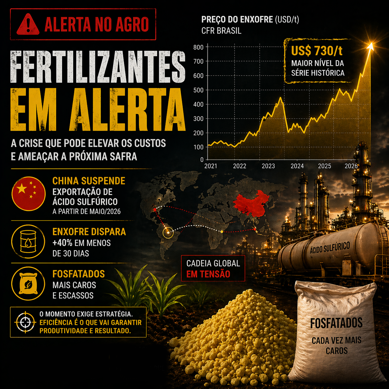 Crise Global do ácido sulfúrico: O Efeito dominó que pode encarecer a safra no Brasil